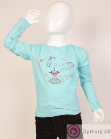 Футболка детская с длинным рукавом голубая с принтом купить оптом