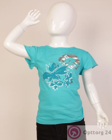 Футболка детская голубая с цветочным принтом купить оптом
