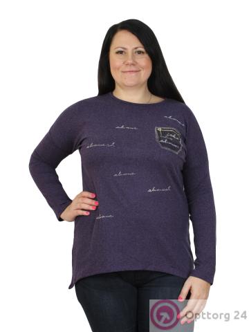 Джемпер женский фиолетового цвета с надписями из страз купить оптом