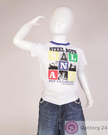 Футболка детская белая "Steel boys" купить оптом
