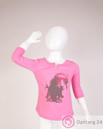 Футболка детская с длинным рукавом розовая с собакой купить оптом