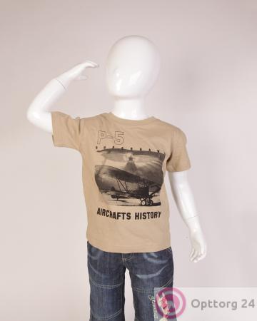 Футболка детская бежевая с аэропланом купить оптом