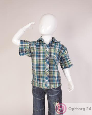 Рубашка детская синяя в клетку купить оптом
