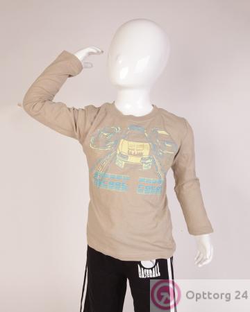 Футболка детская с длинным рукавом бежевая с машиной купить оптом