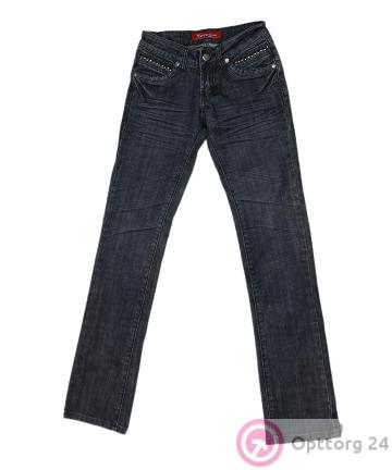 Джинсы женские темно-серые с украшениями на карманах купить оптом