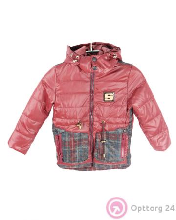 Куртка детская бордовая с клетчатым рисунком купить оптом