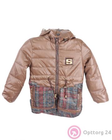 Куртка детская бежевая с клетчатым принтом купить оптом