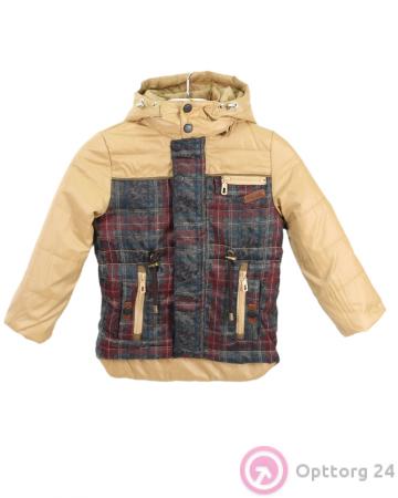 Куртка детская светло-бежевая с клетчатым рисунком купить оптом