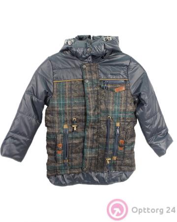 Куртка детская темно-синяя с клетчатым принтом купить оптом