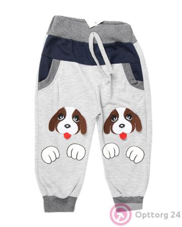 Штаны спортивные детские серые с собачками на коленках купить оптом