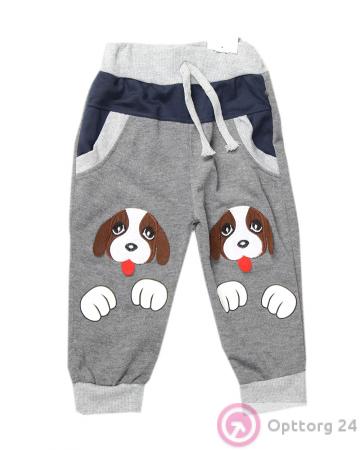 Штаны спортивные серые с собачками на коленках купить оптом
