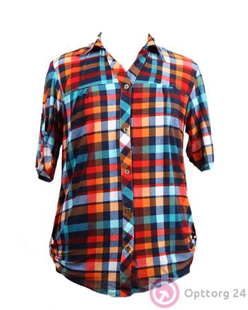 Рубашка женская клетчатая с рукавами три четверти купить оптом