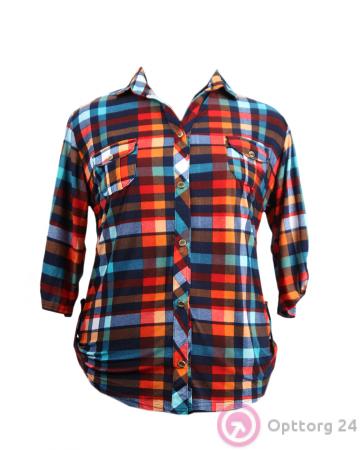 Рубашка женская клетчатая с нагрудными карманами купить оптом
