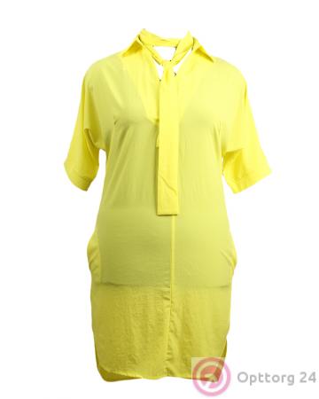 Рубашка женская желтая с галстуком купить оптом