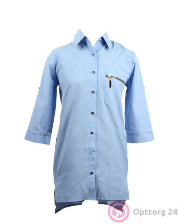 Рубашка женская голубая на пуговицах купить оптом