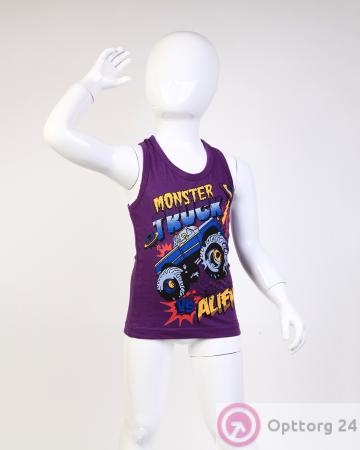 Майка-борцовка для мальчика фиолетовая "Автомобиль" купить оптом