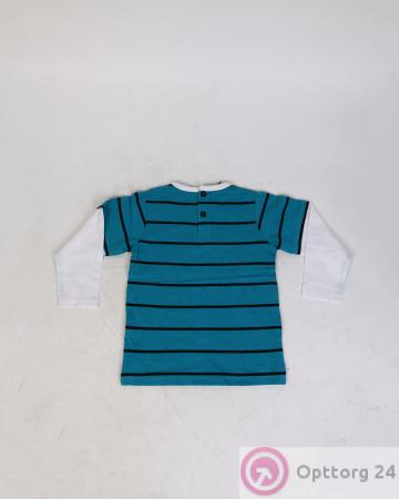 Футболка детская бирюзовая в полоску с белым рукавом купить оптом