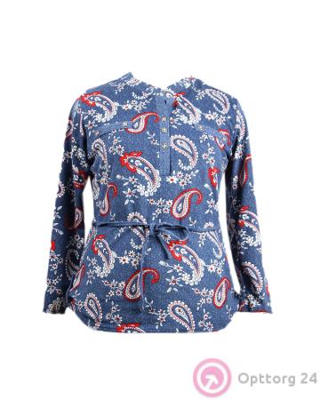 Рубашка женская синяя с принтом и поясом купить оптом