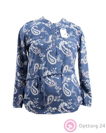 Рубашка женская синяя с расцветкой турецкий огурец купить оптом