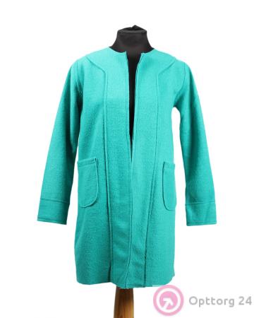 Пальто женское бирюзовое с драпировкой купить оптом