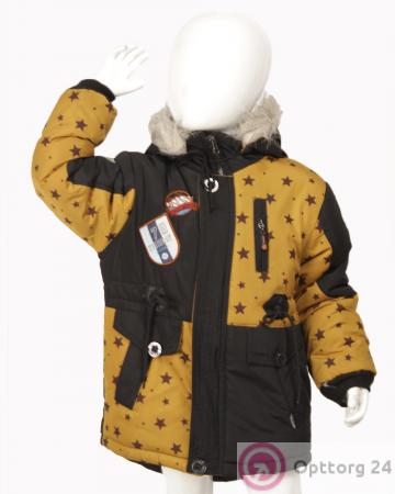 Двухцветный пуховик для мальчика с принтом в виде звезд купить оптом