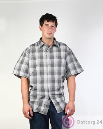Рубашка мужская с коротким рукавом в крупную клетку купить оптом