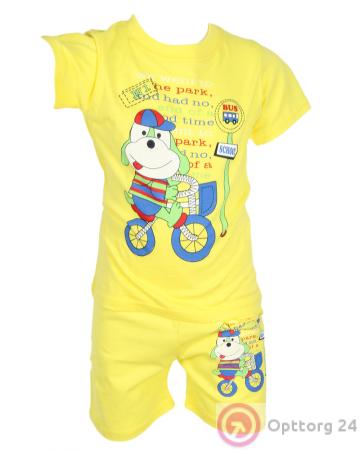 Костюм детский желтый с песиком на велосипеде купить оптом