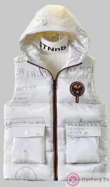 Жилет подростковый на синтепоне с принтами белый купить оптом