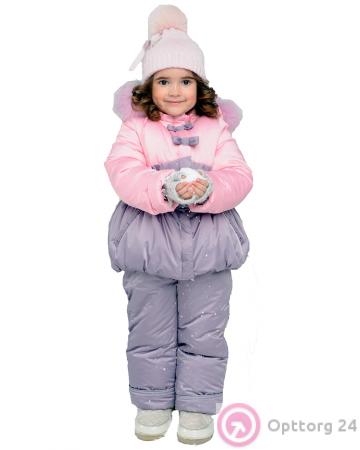 Костюм для девочки зимний серо-розовый с бантиками купить оптом