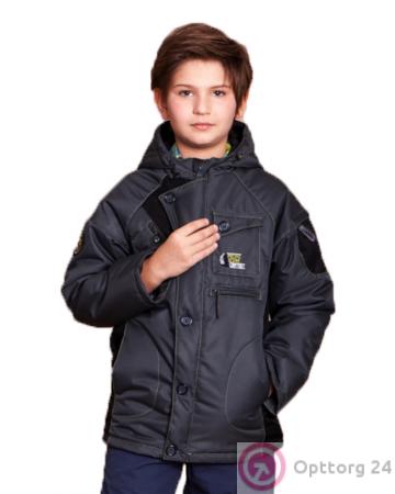 Куртка для мальчика на синтепоне серо-черная с оригинальным кроем купить оптом
