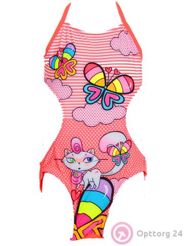 Купальник детский для девочки слитный с изображением кота купить оптом