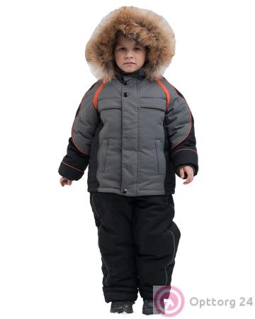Костюм для мальчика зимний темно-синий с серыми вставками купить оптом