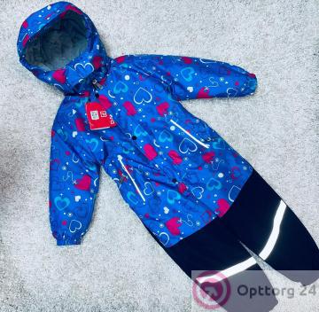 Комбинезон детский сплошной для девочки с капюшоном купить оптом