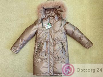 Пальто зимнее детское для девочки бронзового цвета купить оптом