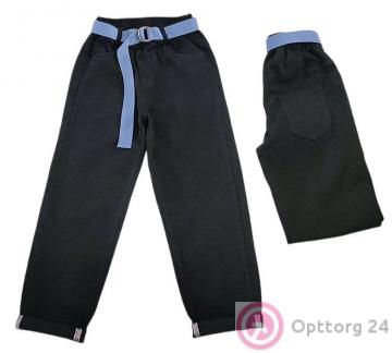 Джинсы подростковые с поясом прямого кроя, черные купить оптом