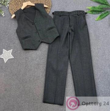 Костюм-двойка жилет и брюки для мальчика серого цвета купить оптом