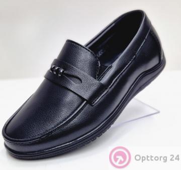 Школьные туфли для мальчика с декором чёрные купить оптом