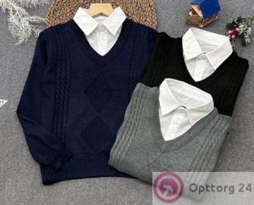 Джемпер школьный для мальчика с ромбовидным рисунком купить оптом