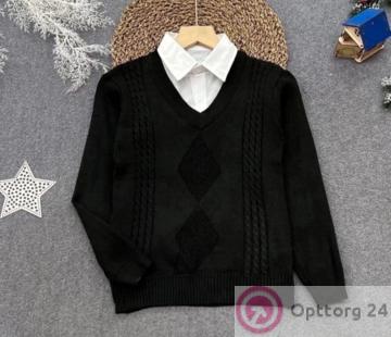 Джемпер с рисунком и имитацией рубашки для мальчика купить оптом