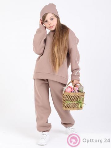 Костюм утепленный спортивный для девочек бежевый купить оптом