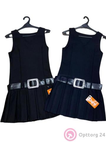 Сарафан для девочки школьный с широким ремнем купить оптом