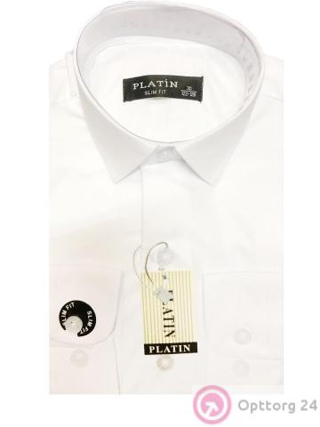 Рубашка классическая белая для мальчиков приталенная "Platin" из хлопка  купить оптом