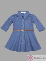 Рубашка для девочки  модель синего цвета удлинённая с поясом. купить оптом