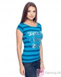 Футболка женская полосатая в сине-голубых тонах купить оптом