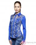 Блузка длинный рукав синяя с цветочным принтом купить оптом