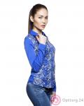 Блузка длинный рукав синяя с цветочным принтом купить оптом