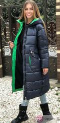 Пальто зимнее женское цвет черный с ярко-зелеными акцентами купить оптом