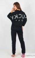 Спортивный женский костюм куртка и брюки черного цвета купить оптом