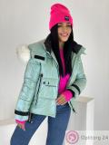 Куртка зимняя женская мятного цвета с жемчужным отливом купить оптом