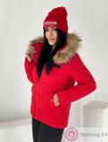 Куртка зимняя женская с натуральным мехом цвет ярко-красный купить оптом